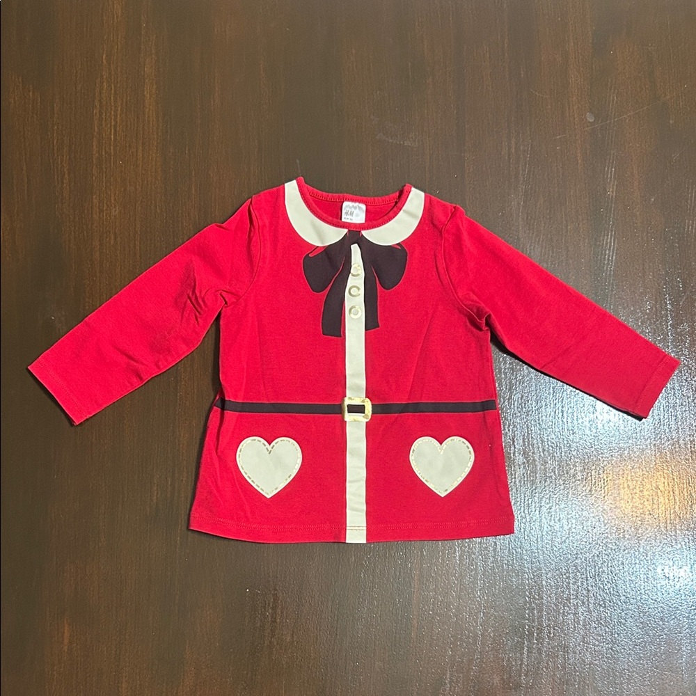 H&M Baby Girl Red Long Sleeve Holiday Christmas Top  12-18 months like New❤️